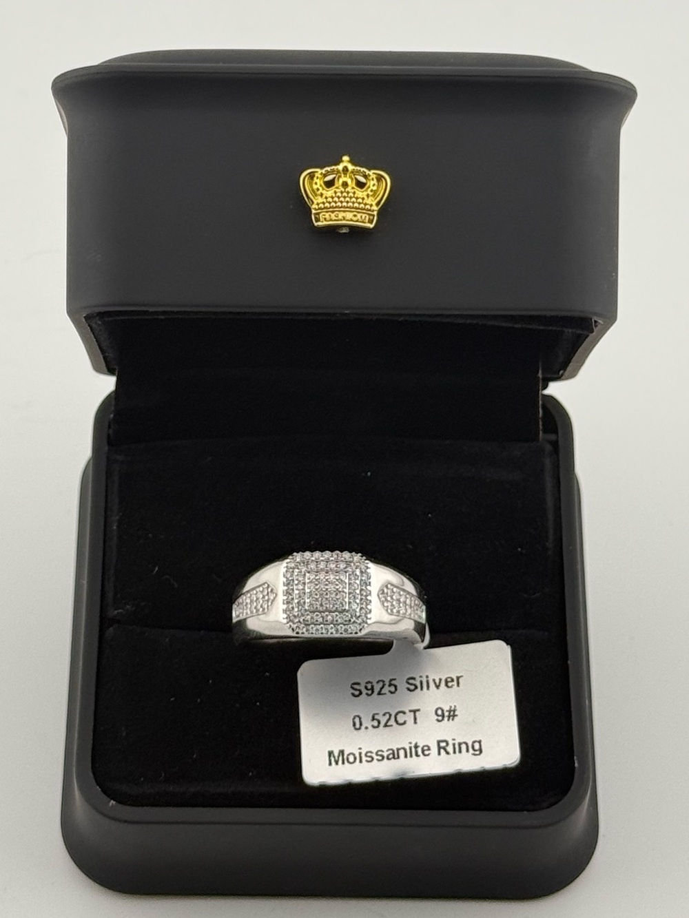 Men's 0.52 CT Moissanite Signet Ring 925 Sterling Silver Rhodium Plated Sz 9